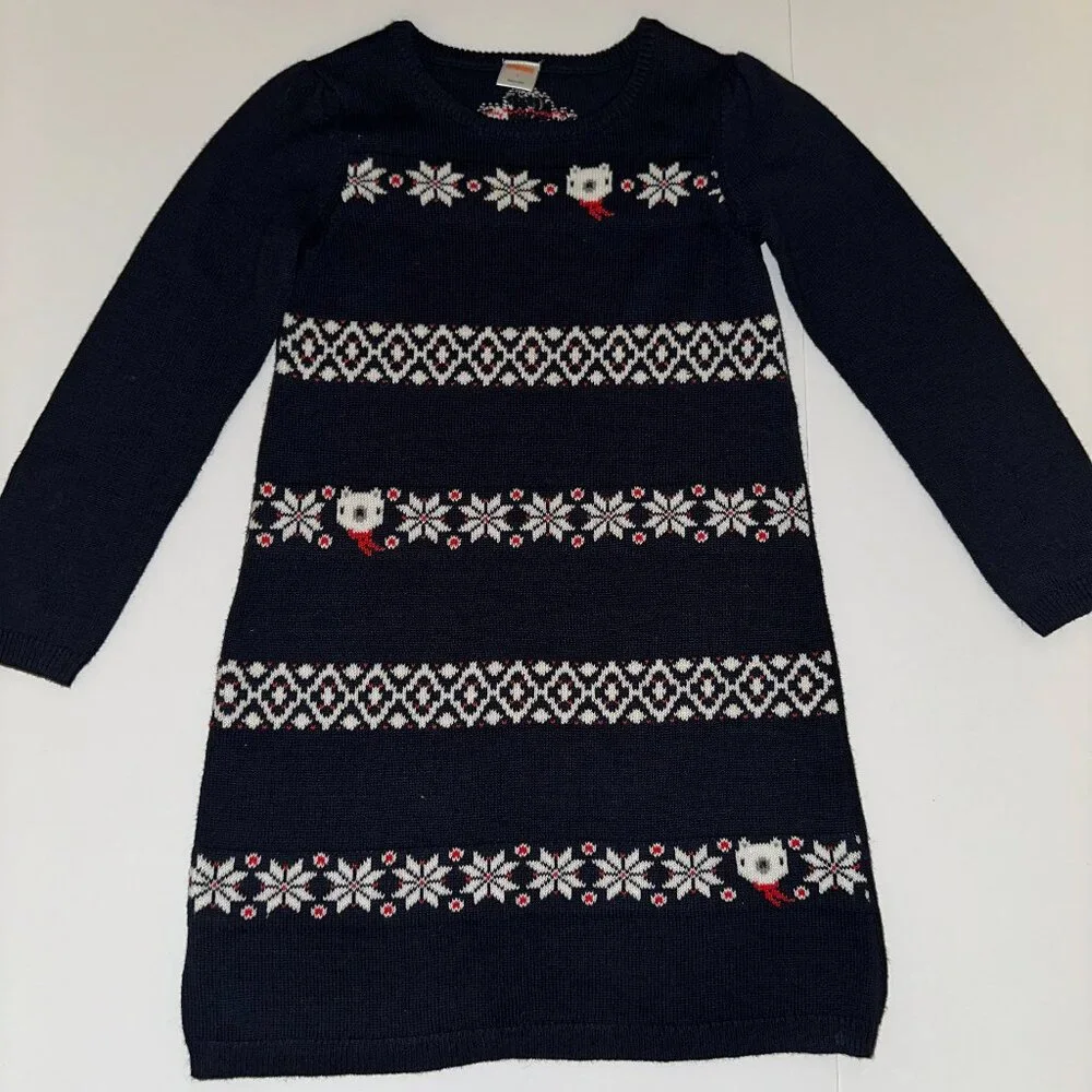 Gymboree Woodland Creatures Sweater Dress Fair Isle Navy Bear Snowflakes SZ 7